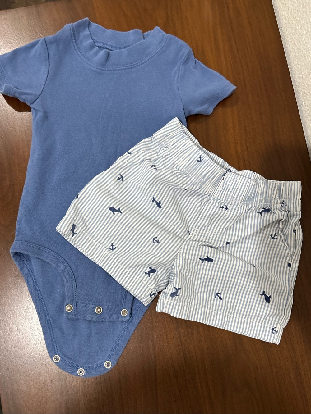 Carter’s Blue Baby Bodysuit & Striped Whale Shorts Set